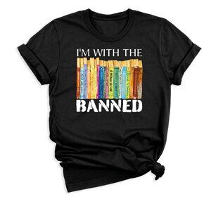 I'm With The Banned T-Shirt, Book Lovers Gift Graphic Tee, Booktrovert Unisex 92